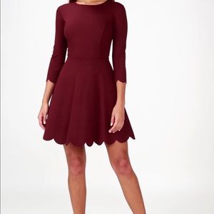 Lulu’s Maroon Scallop Skater Dress